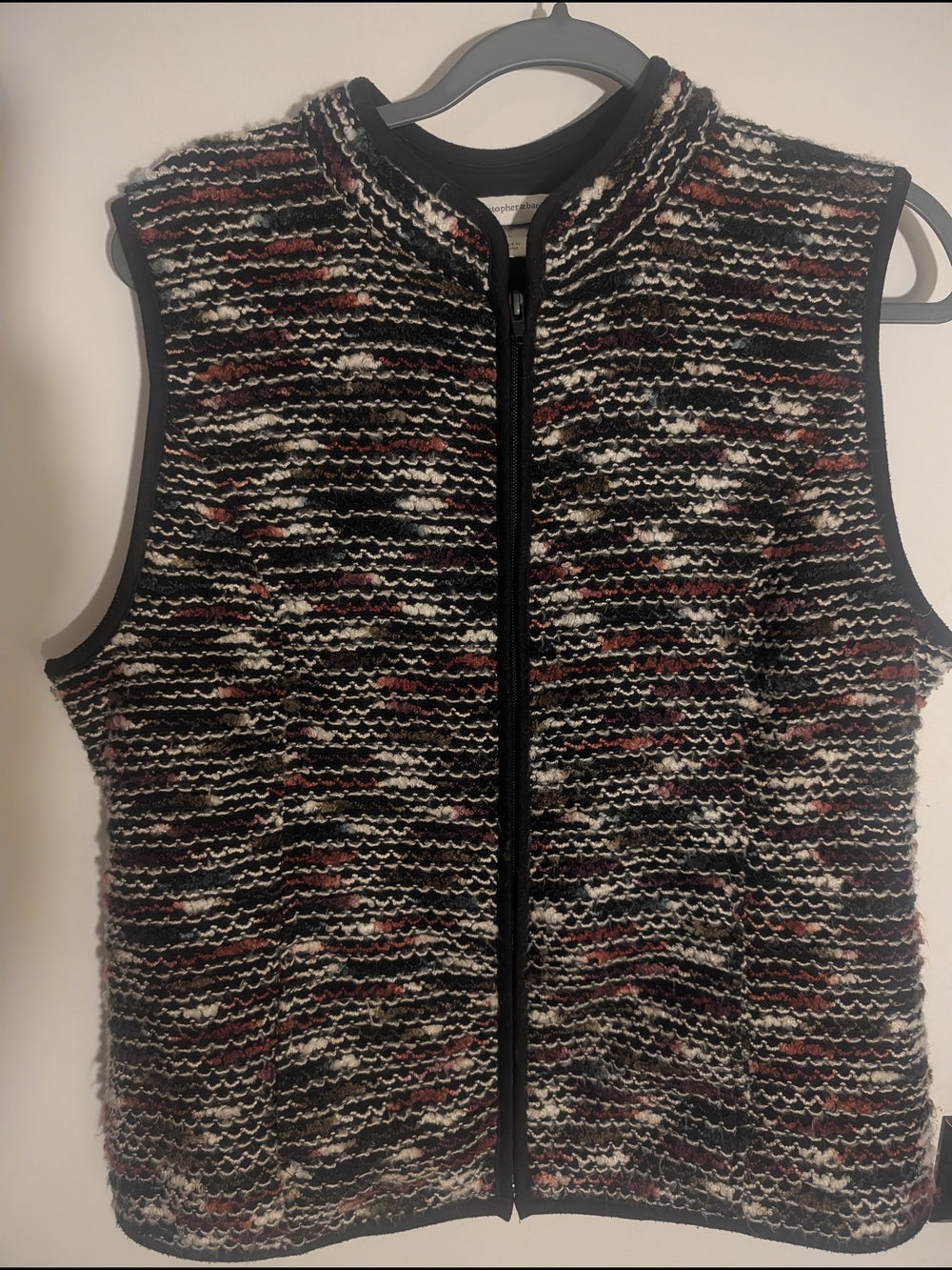 Christopher & Banks Black, White & Red Textured Zip Vest